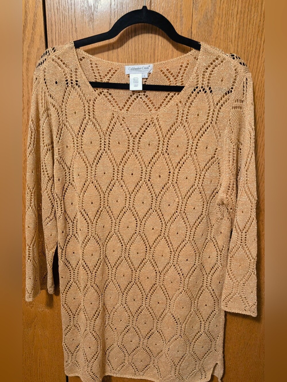 Coldwater Creek Tan Open-Knit Long Sleeve Tunic Sweater (L)